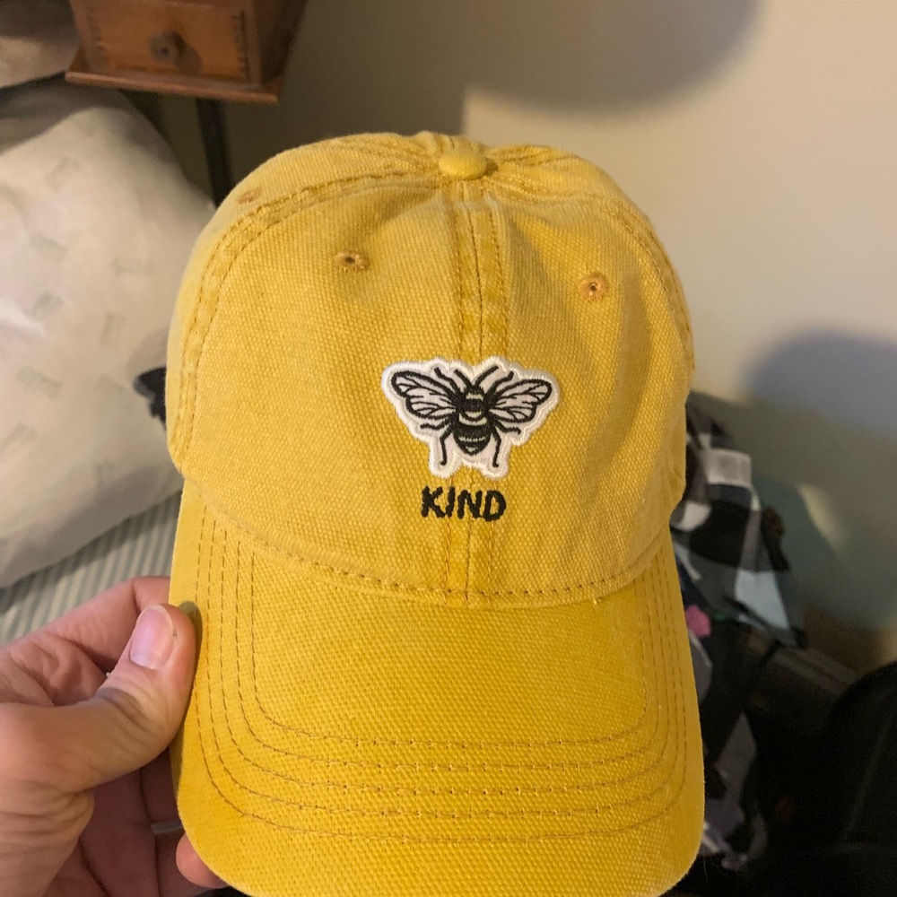 Bee logo baseball hat, pollen yellow